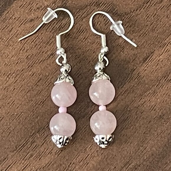Rose Quartz Pierced Drop Earrings - Picture 1 of 4